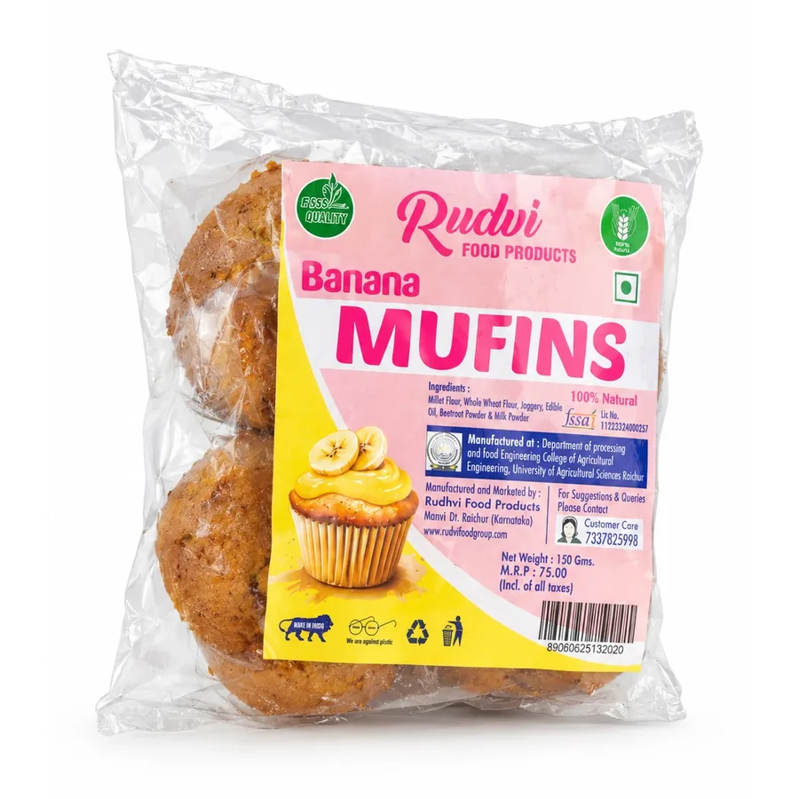 Rudvi Banana Muffins pack, front label