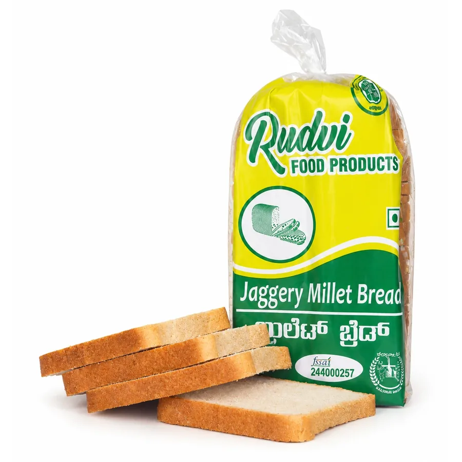Rudvi Jaggery Millet Bread pack with bread slices